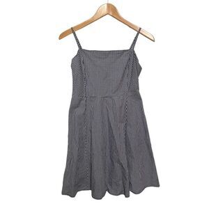 Gap Gingham Sun Dress Cotton Sleeveless Spaghetti Straps Smocking Black White S